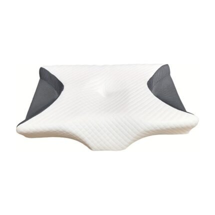 CPAP pillow for side sleepers in memory foam with mask cut-outs and grey mesh sides