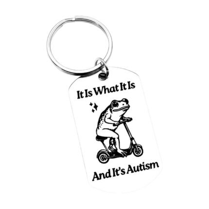 Keyring with Autism Message and Humorous Frog Motif