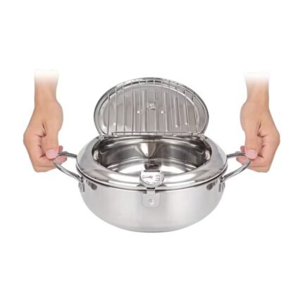 Fryer with Thermometer, Lid and Draining Rack