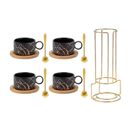 Set of 4 Ceramic Coffee Cups 180 Ml with Stand