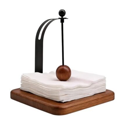 Eleganter Serviettenhalter aus Holz und Metall mit Gewichtskugel