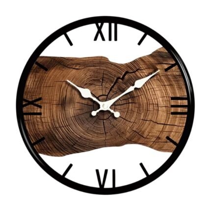 Round Wall Clock with Roman Numerals and Wood Look – Silent