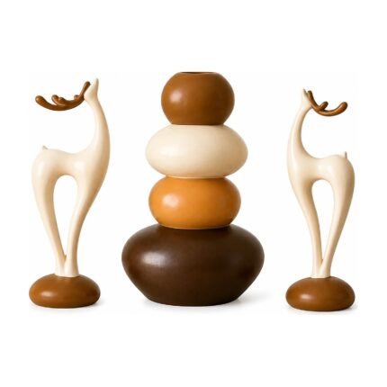 Resin Vase Set with 2 Decorative Deer – 3 Pieces