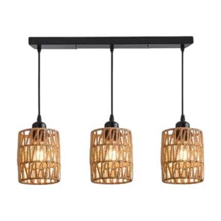 Rattan-Pendelleuchte mit 3 E27-Fassungen im Boho-Stil