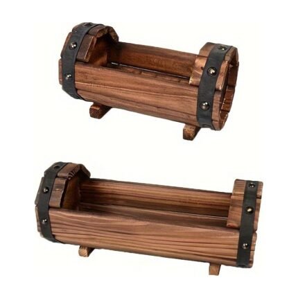 Set of 2 Rustic Wooden Planters for Plants