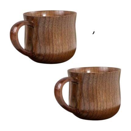 2 Wooden Coffee Cups with Handles in Solid Wood