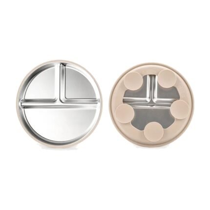 Stainless steel kids suction plate – beige