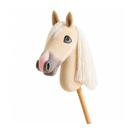 Palomino stick horse with cream mane, white star and pink and grey muzzle