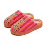 Plüsch-Hausschuhe mit Leopardenmuster – Rosa/Orange
