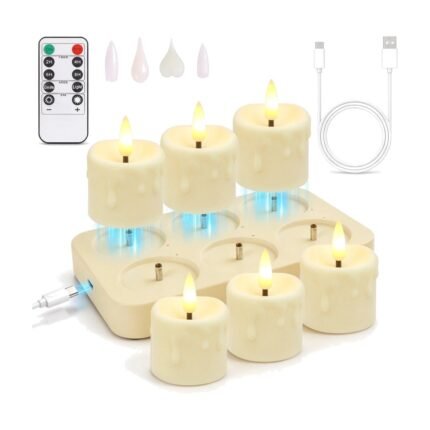 Rechargeable LED Tea Lights with Charging Base and Remote – 40 × 22 mm